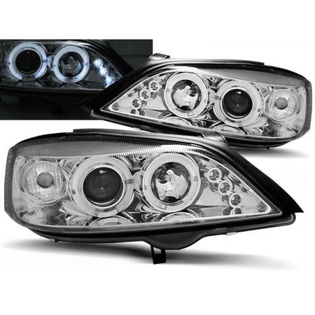 Fanali Anteriori Angel Eyes Cromati per Opel Astra G 02.98-02.04