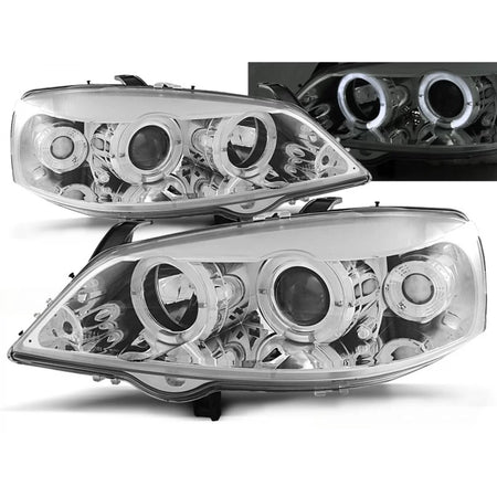Fanali Angel Eyes Cromati Anteriori per Opel Astra G 09.97-02.04