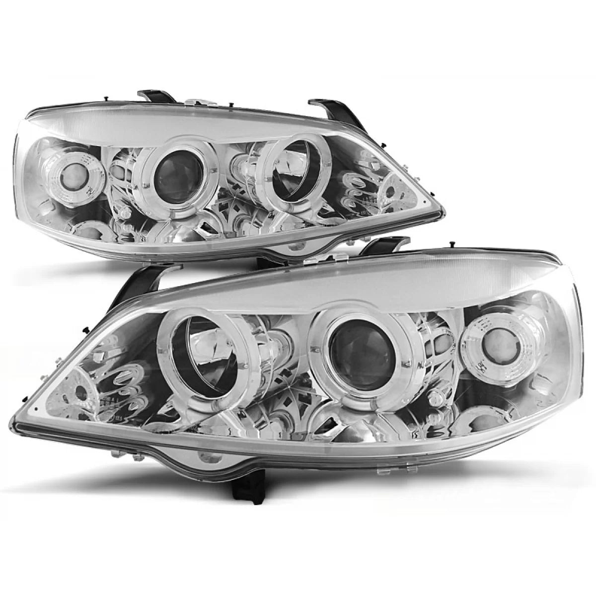 Fanali Angel Eyes Cromati Anteriori per Opel Astra G 09.97-02.04
