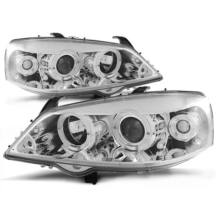 Fanali Angel Eyes Cromati Anteriori per Opel Astra G 09.97-02.04