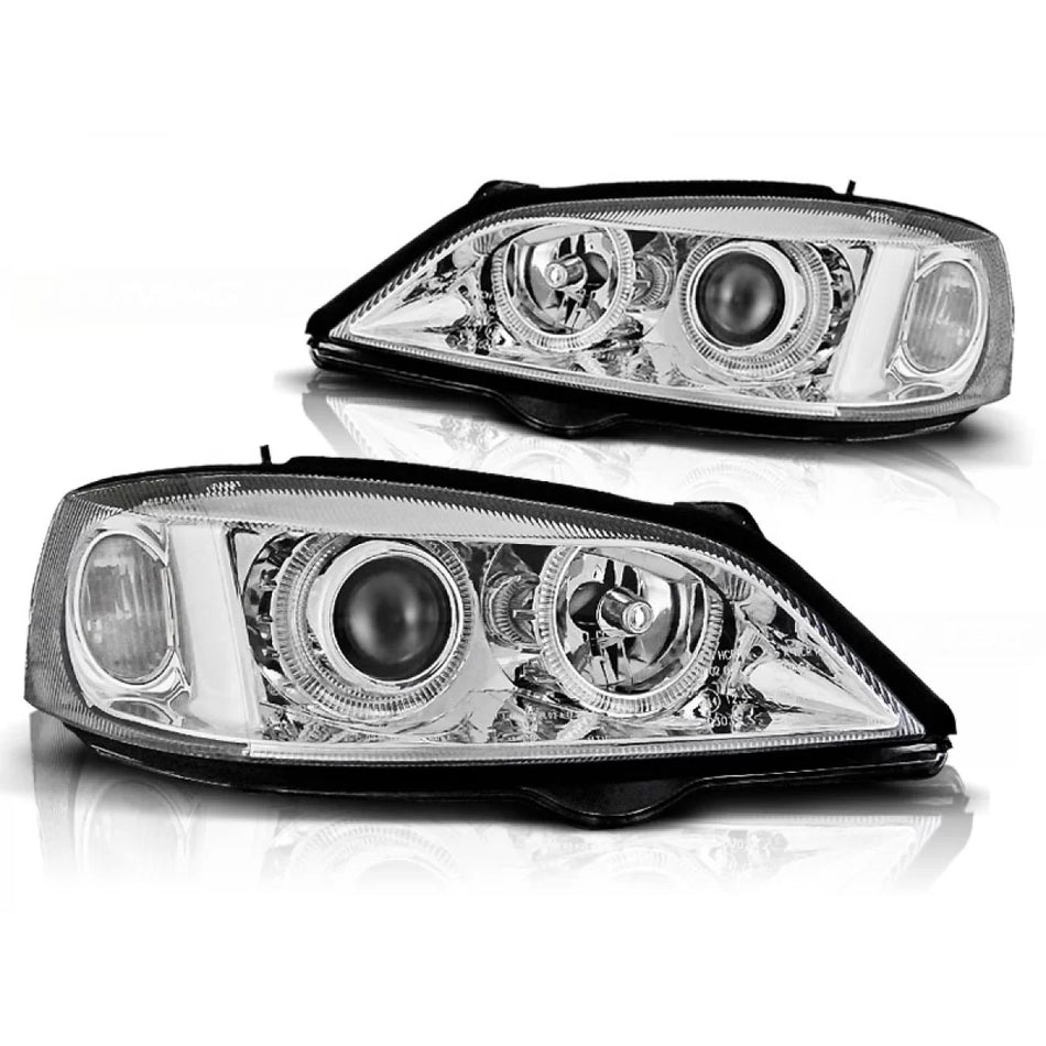 Fanali Angel Eyes Cromati per Opel Astra G 09.97-02.04
