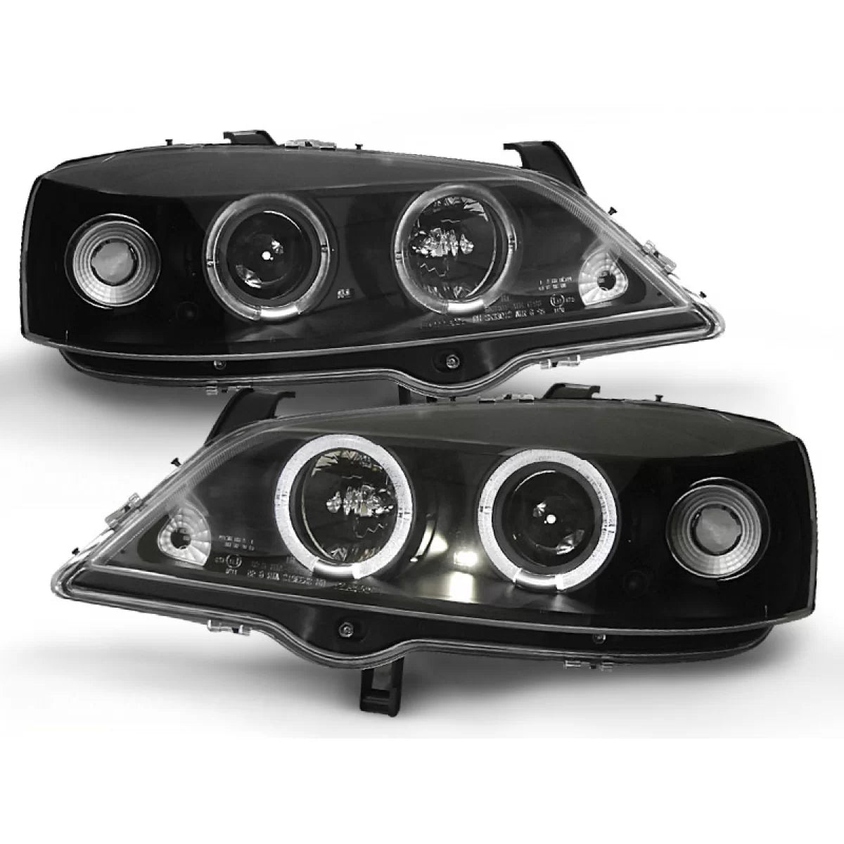 Fanali Angel Eyes Neri Anteriori per Opel Astra G 09.97-02.04