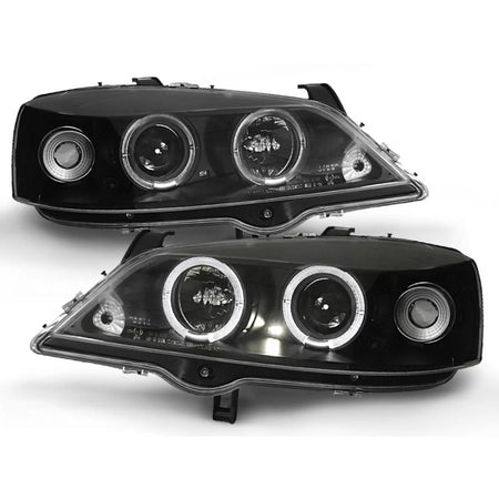 Fanali Angel Eyes Neri Anteriori per Opel Astra G 09.97-02.04