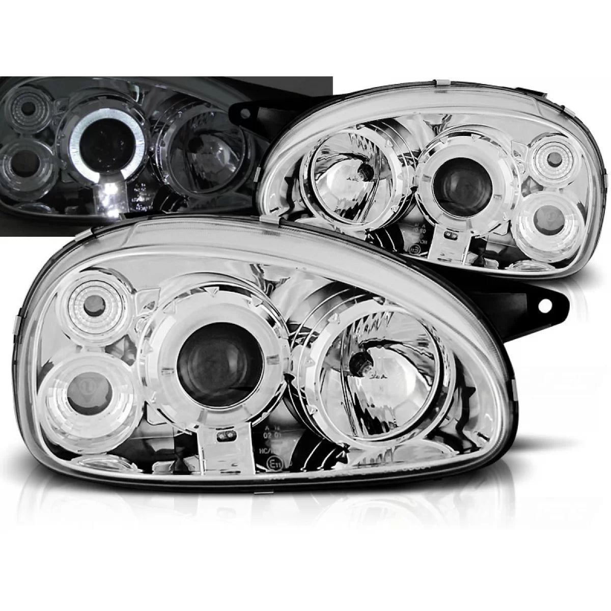 Fanali Angel Eyes Cromati Anteriori per Opel Corsa B 02.93-10.00