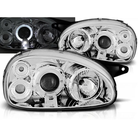 Fanali Angel Eyes Cromati Anteriori per Opel Corsa B 02.93-10.00