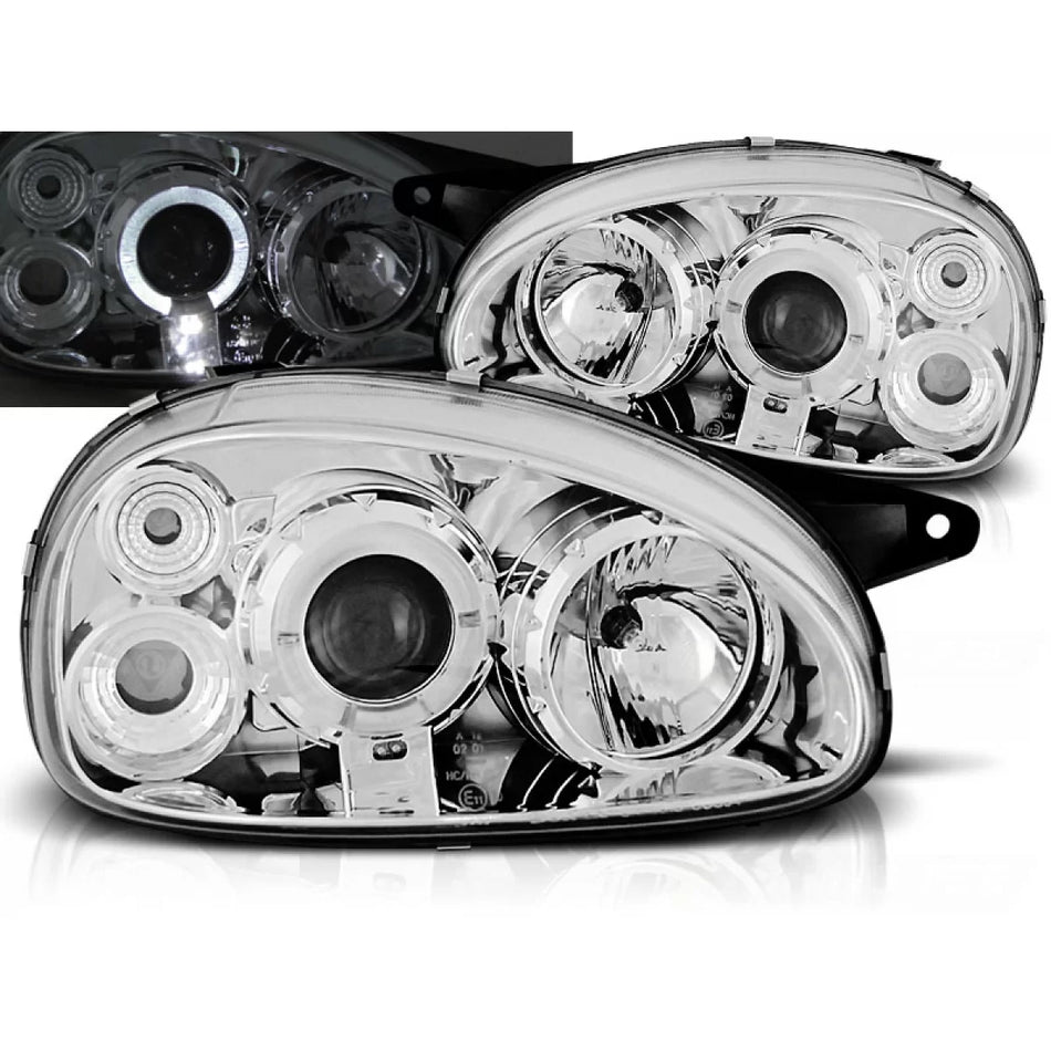 Fanali Angel Eyes Cromati Anteriori per Opel Corsa B 02.93-10.00