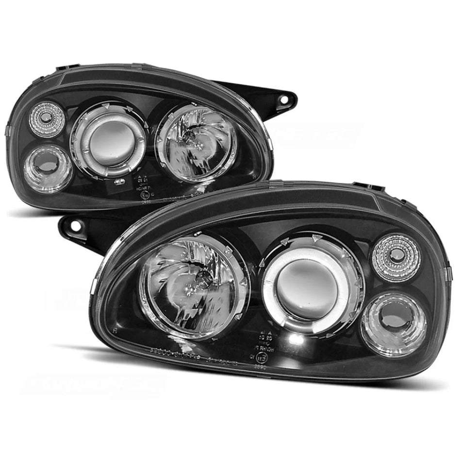Fanali Angel Eyes Neri Anteriori per Opel Corsa B 02.93-10.00