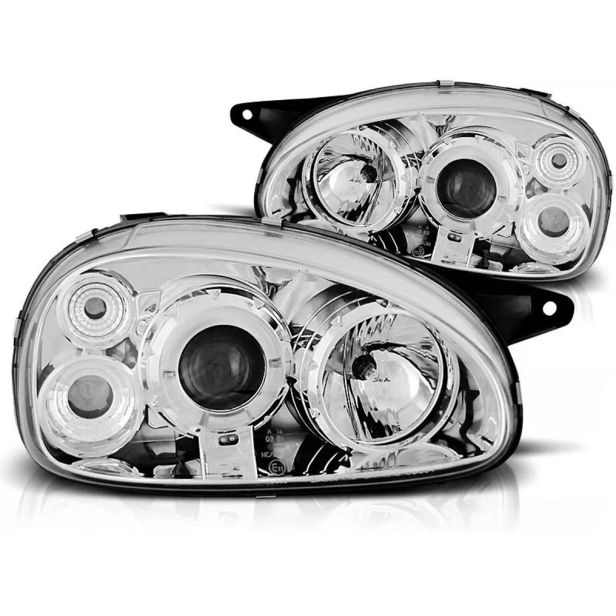 Fanali Angel Eyes Cromati Anteriori per Opel Corsa B 02.93-10.00