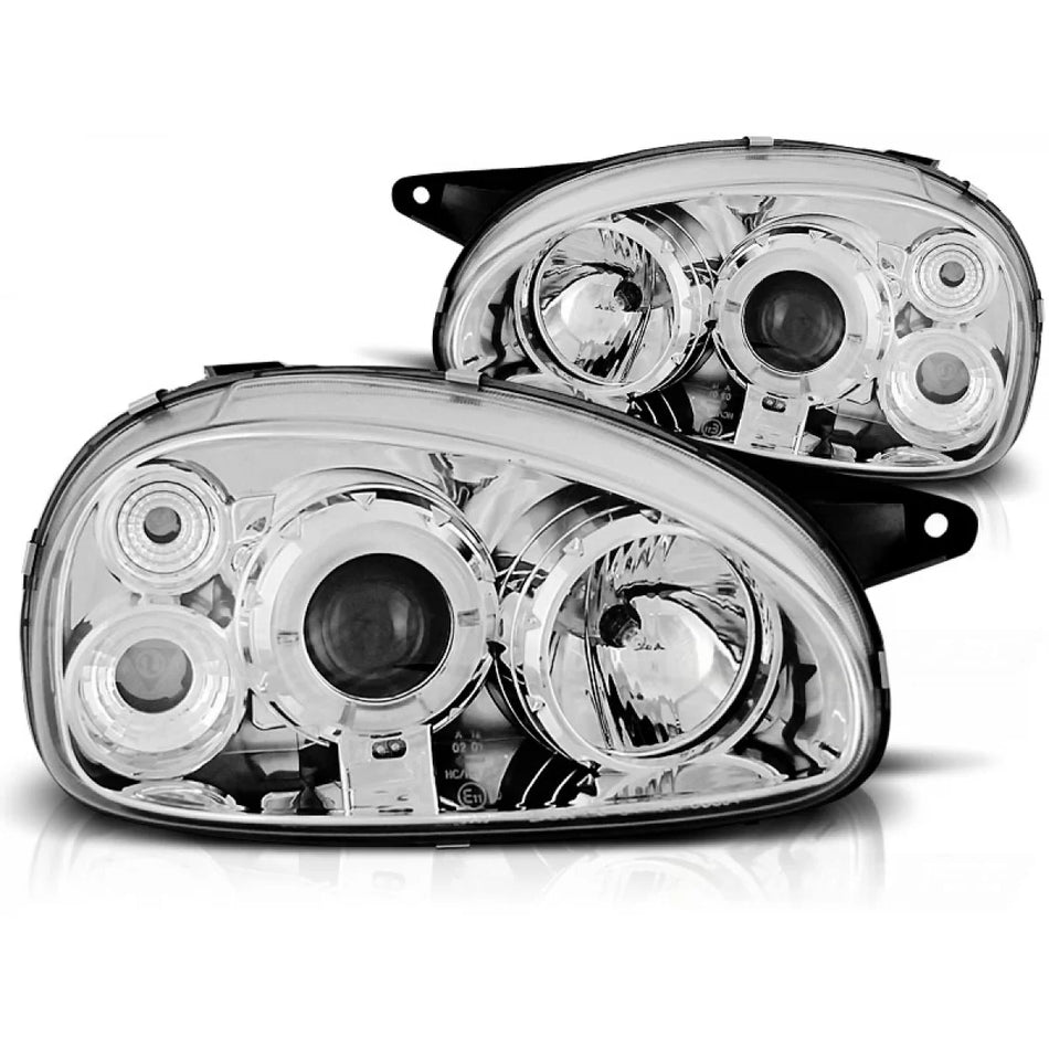 Fanali Angel Eyes Cromati Anteriori per Opel Corsa B 02.93-10.00