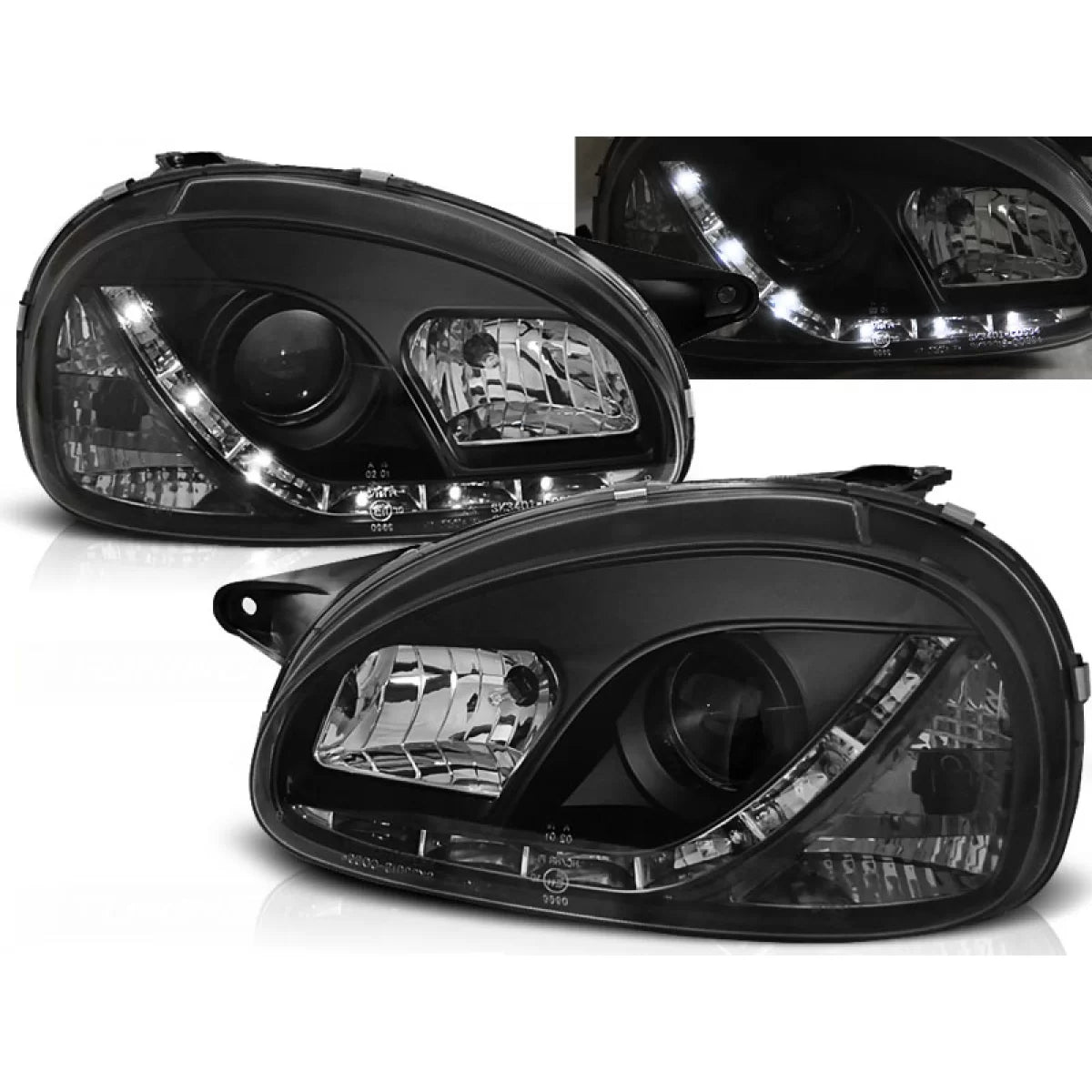 Fanale Daylight Nero Anteriore Destro per Opel Corsa B 02.93-10.00