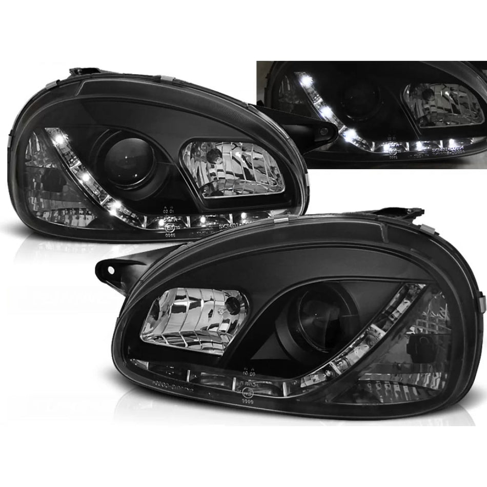 Fanale Daylight Nero Anteriore Destro per Opel Corsa B 02.93-10.00