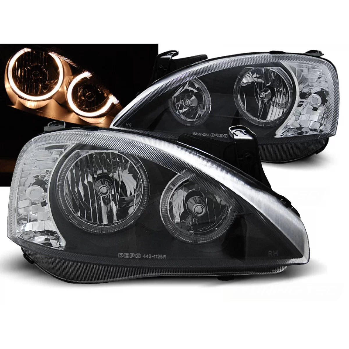 Fanali Angel Eyes Neri Anteriori per Opel Corsa C 11.00-09.06