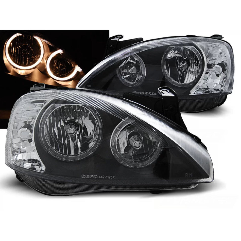 Fanali Angel Eyes Neri Anteriori per Opel Corsa C 11.00-09.06