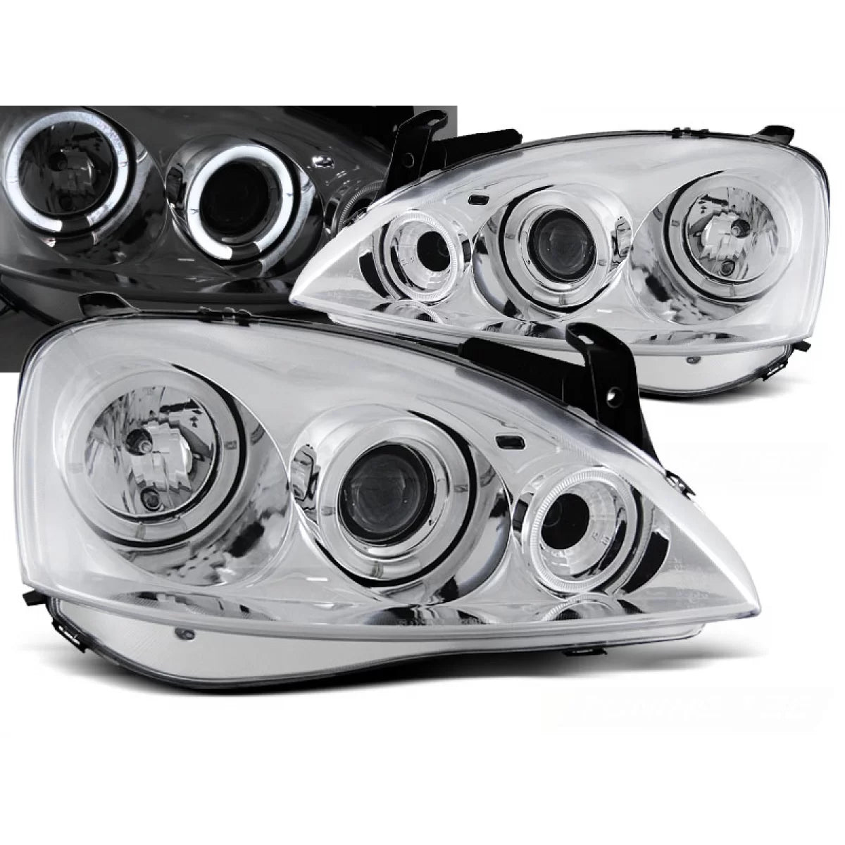 Fanali Angel Eyes Cromati per Opel Corsa C 11.00 - 09.06