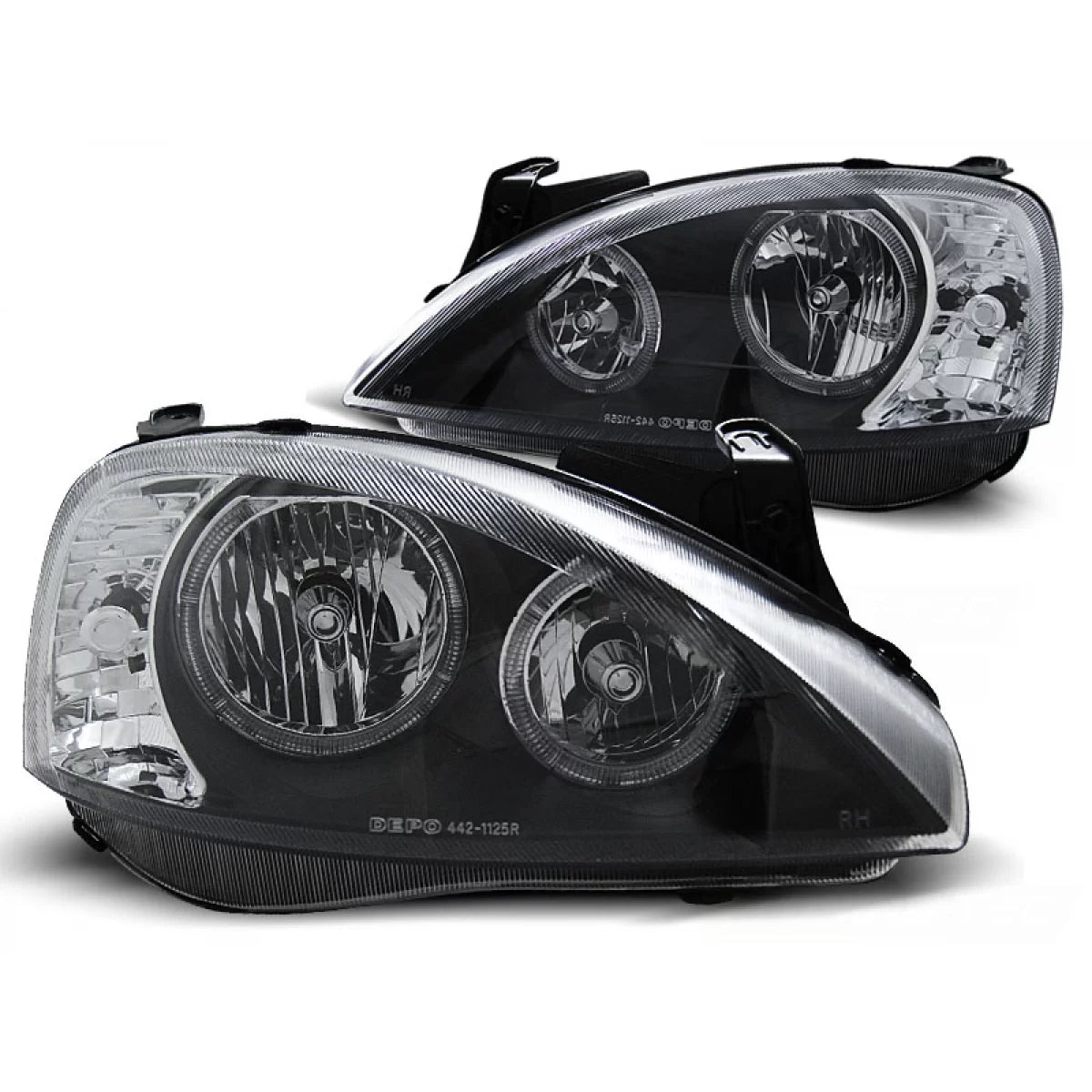 Fanali Angel Eyes Neri Anteriori per Opel Corsa C 11.00-09.06