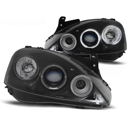 Fanali Angel Eyes Neri Anteriori per Opel Corsa C 11.00-09.06