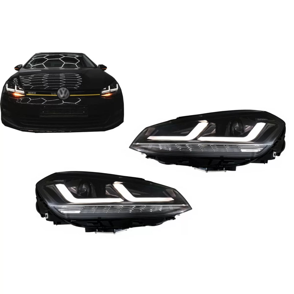 Fari Full LED Anteriori Neri Upgrade per Volkswagen Golf 7 Vii 2012-2017