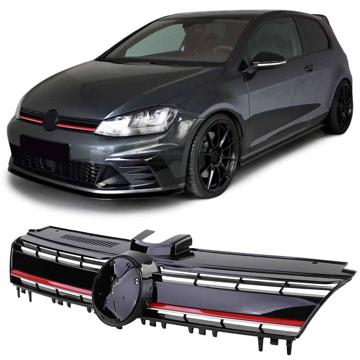 Griglia Radiatore Nera Lucida con Bordo Rosso per VW Golf 7 GTI 12-17
