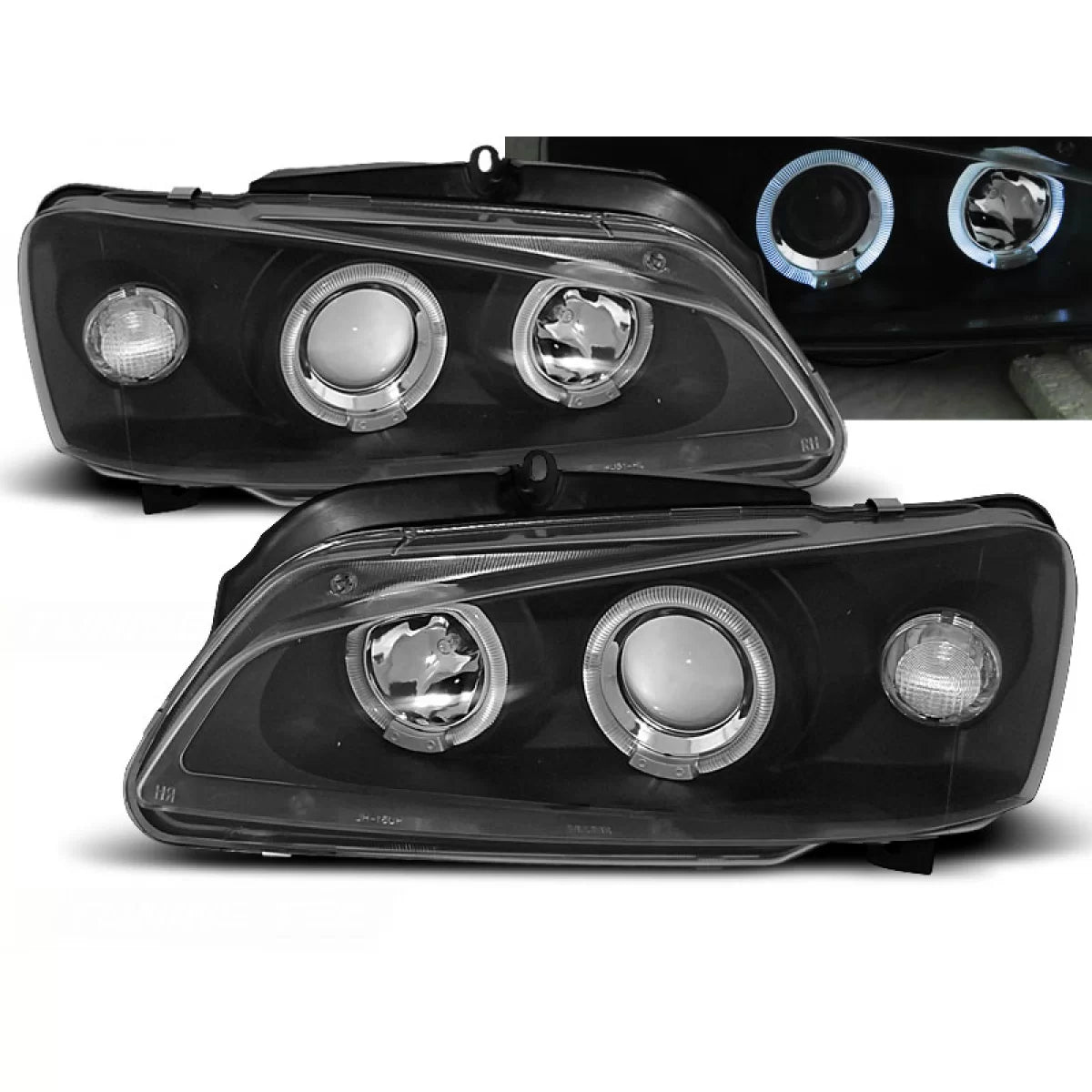 Fanali Angel Eyes Neri Anteriori per Peugeot 106 08.96-03