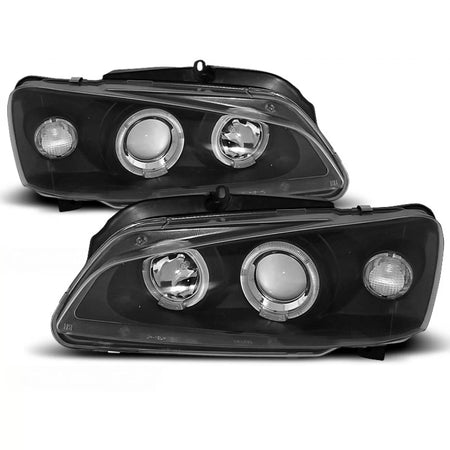 Fanali Angel Eyes Neri Anteriori per Peugeot 106 08.96-03
