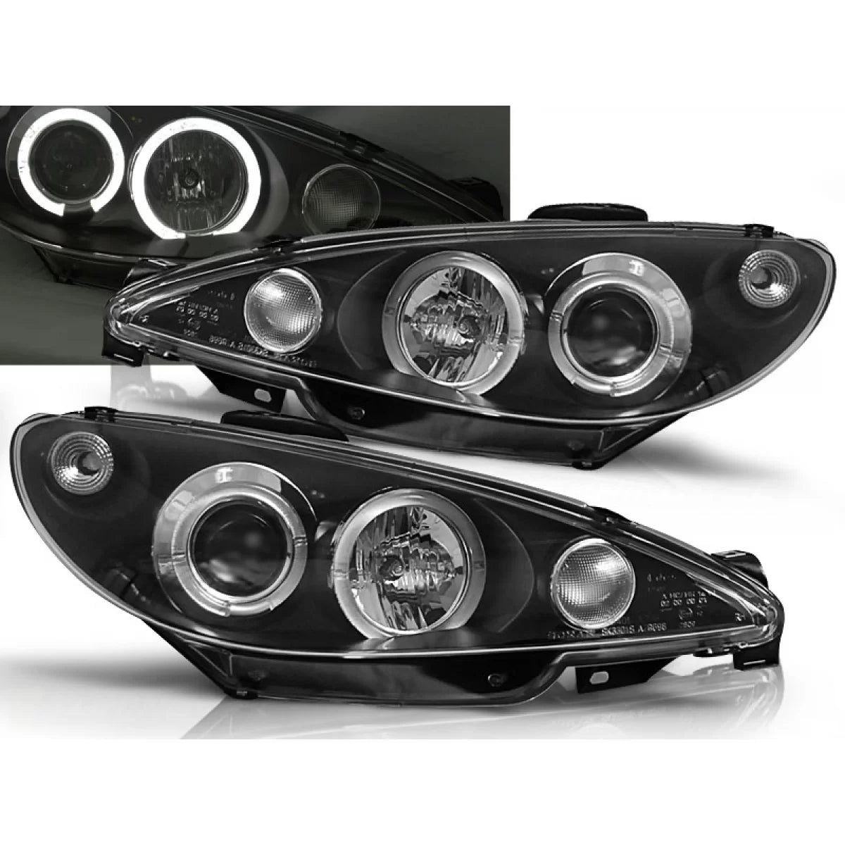 Fanali Angel Eyes Neri Anteriori per Peugeot 206 2002 in Poi