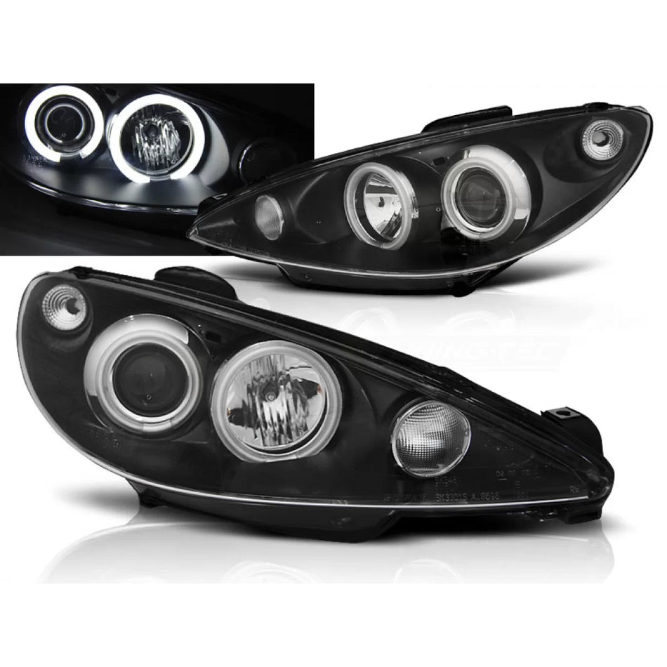 Fanali Angel Eyes Neri CCFL per Peugeot 206 02