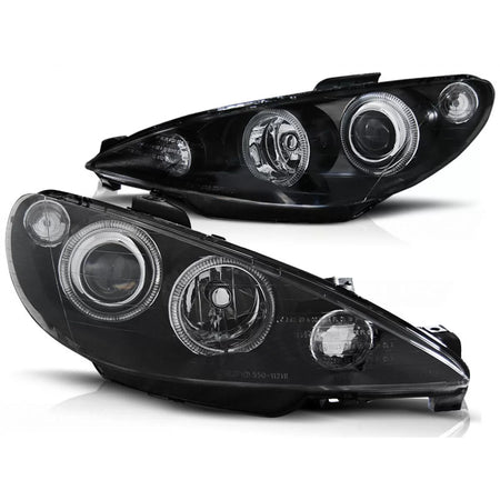 Fanali Angel Eyes Neri Anteriori per Peugeot 206 1998-2006