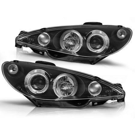 Fanali Angel Eyes Neri Anteriori per Peugeot 206 2002 in Poi