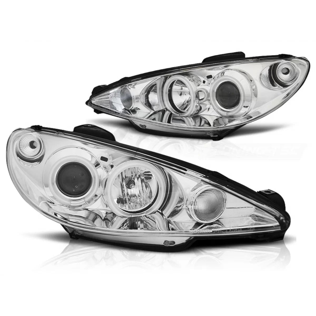 Fanali Angel Eyes Cromati CCFL per Peugeot 206 dal 2002