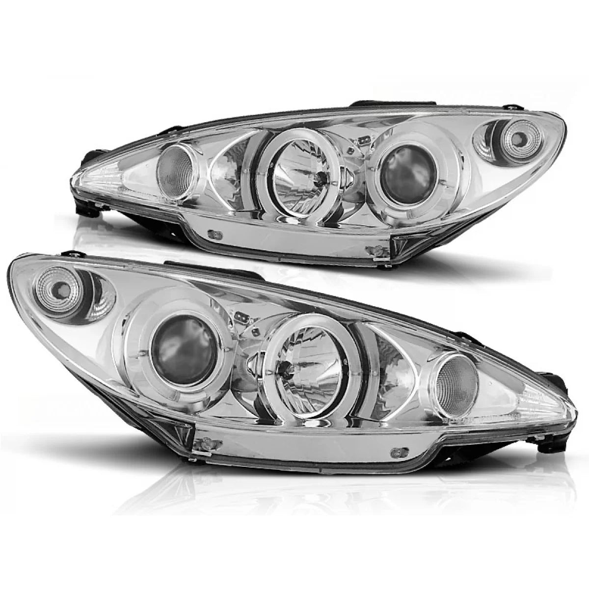 Fanali Angel Eyes Cromati Anteriori per Peugeot 206 dal 2002