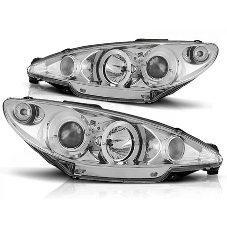 Fanali Angel Eyes Cromati Anteriori per Peugeot 206 dal 2002