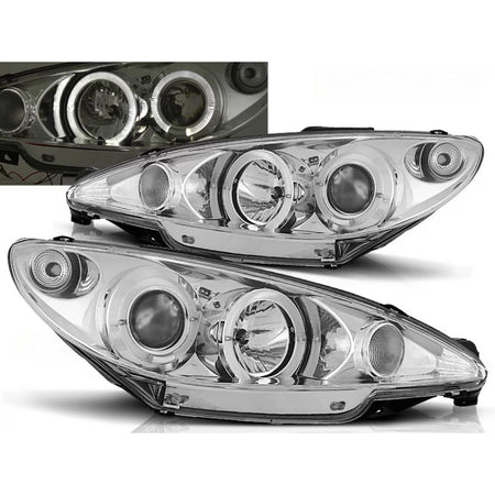 Fanali Angel Eyes Cromati Anteriori per Peugeot 206 10.98-02