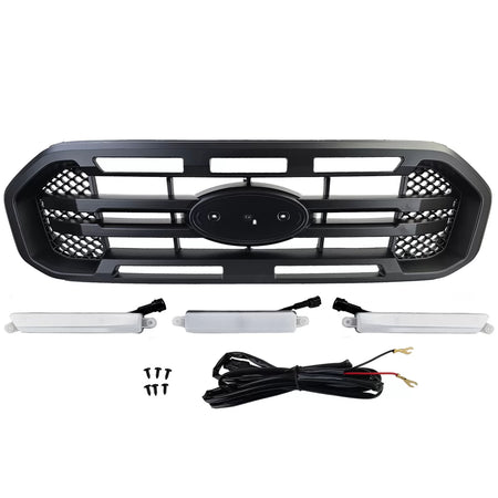 Griglia Anteriore Nera Doppia Barra con LED per Ford Ranger T8 19-23 2.0 Tdci