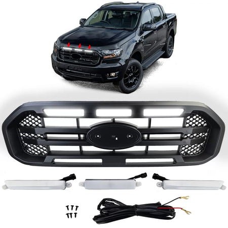 Griglia Anteriore Nera Doppia Barra con LED per Ford Ranger T8 19-23 2.0 Tdci