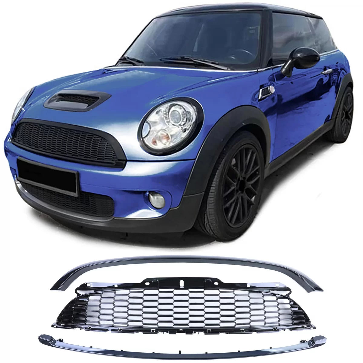 Griglia Anteriore Lucida 3 Pezzi per Mini One Cooper Jcw R56 R57 R58 R59