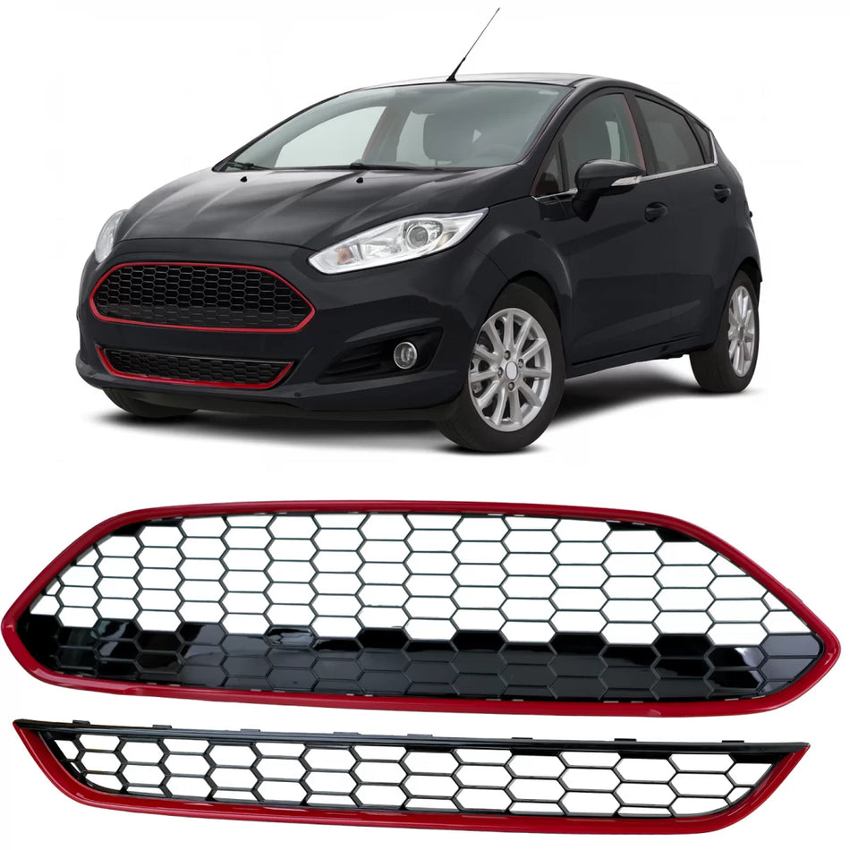 Griglia Radiatore Honeycomb Rossa Nera per Ford Fiesta 2013-2017