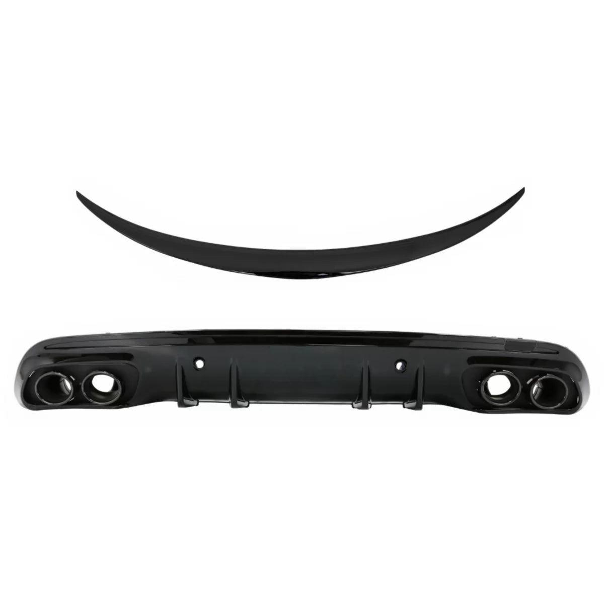 Paraurti Posteriore Diffusore con Terminali Scarico e Spoiler Nero Lucido