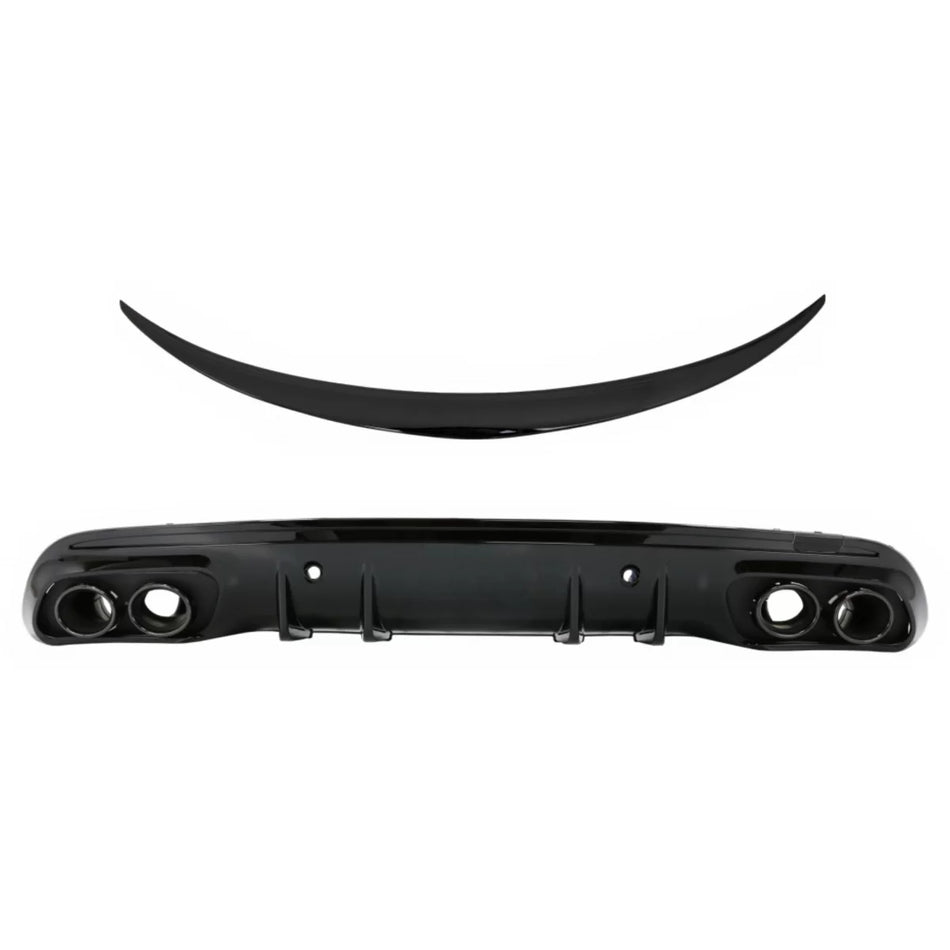 Paraurti Posteriore Diffusore con Terminali Scarico e Spoiler Nero Lucido