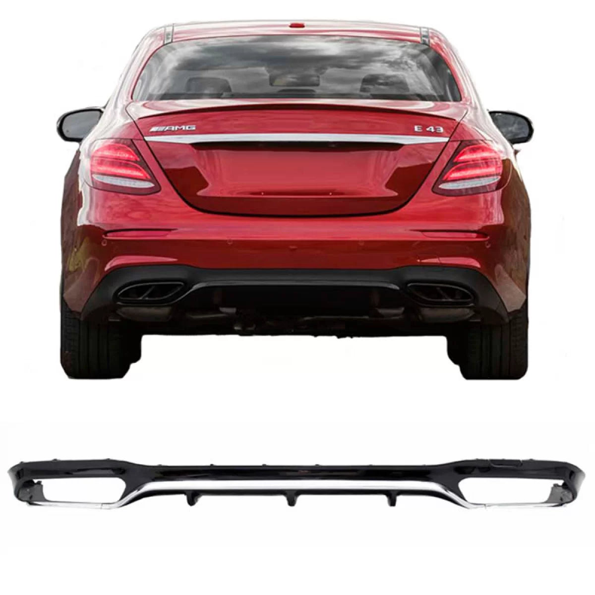 Diffusore Paraurti Posteriore ABS Nero Cromato per Mercedes Classe E W213 16-19