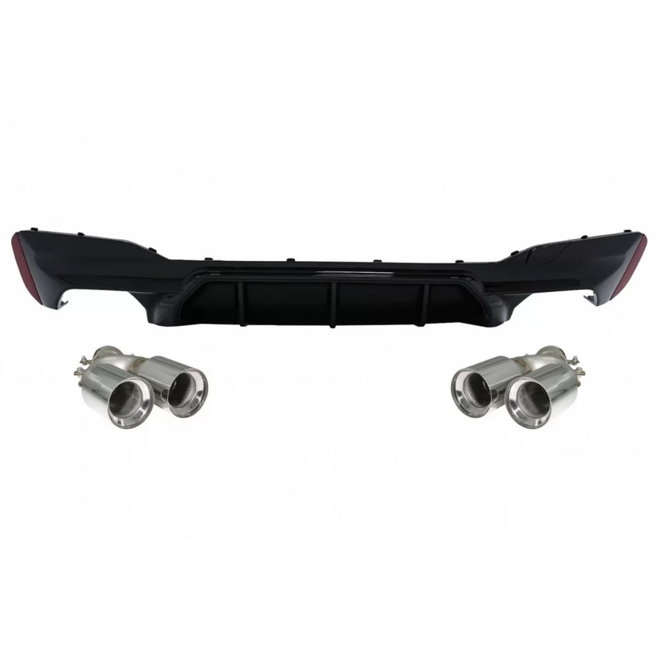 Diffusore Paraurti Posteriore Nero Lucido con Terminali Cromati per BMW Serie 5
