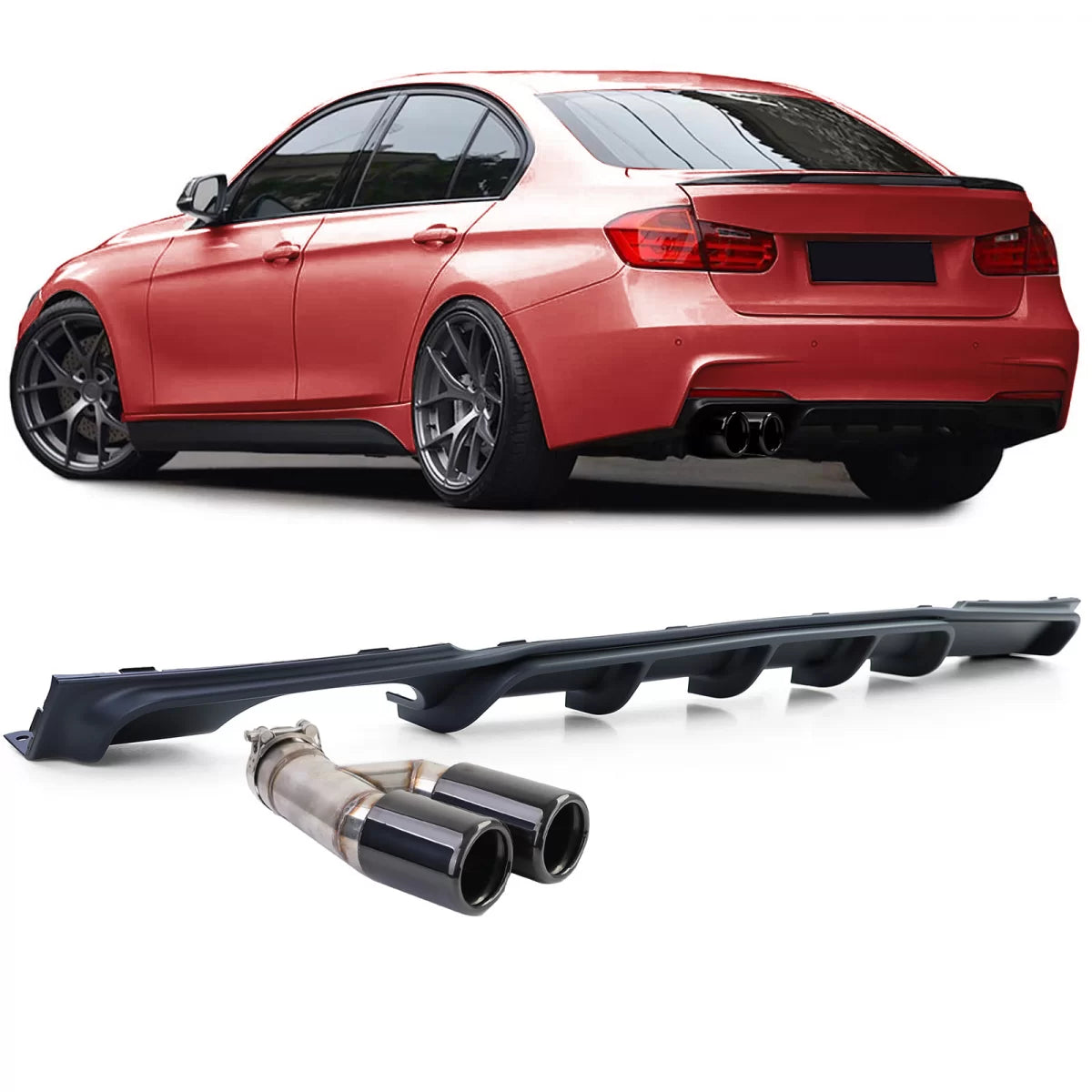 Diffusore Posteriore Opaco con Doppia Uscita Nera per BMW F30 F31 316i 318i 320i