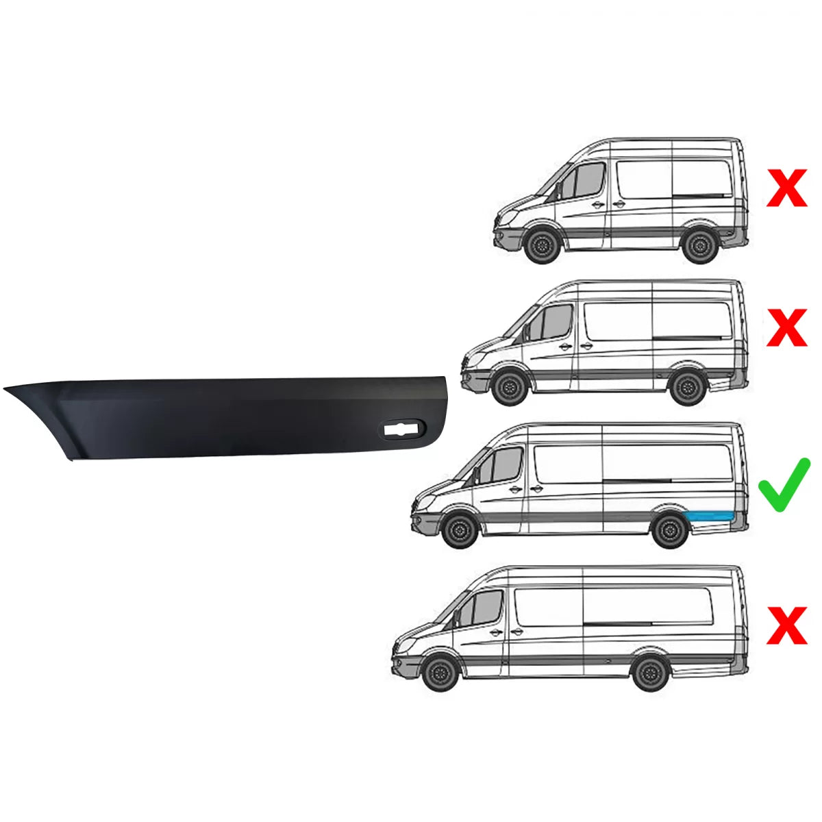 Modanatura Laterale Posteriore Sinistra per Mercedes Sprinter W906 2006-2018 L3