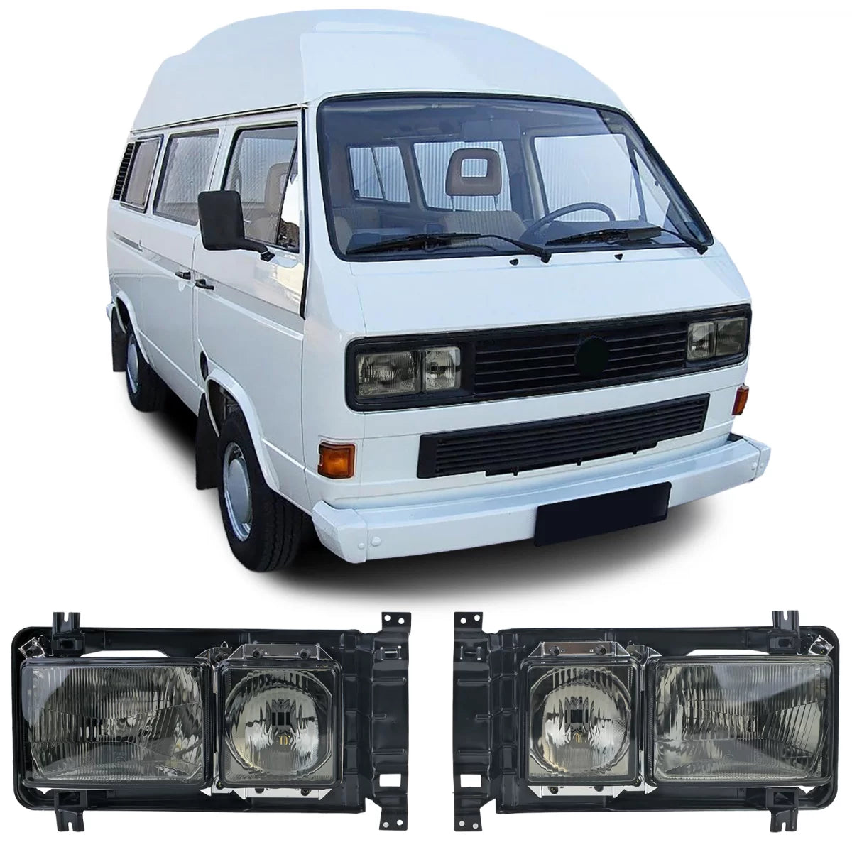 Fari Rettangolari Neri Doppio Vetro per Volkswagen Bus T3 80-92