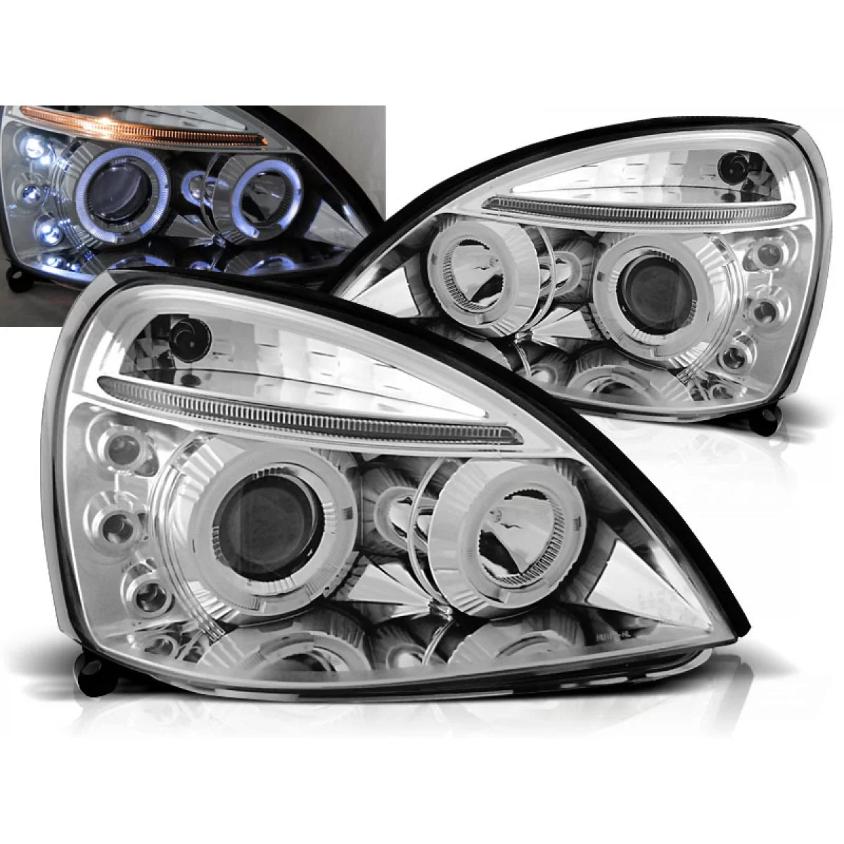 Fanali Angel Eyes Cromati Anteriori per Renault Clio Ii 06.01-09.05