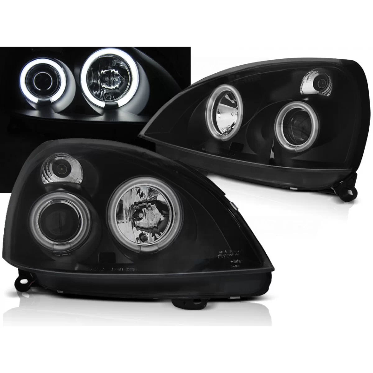 Fanali Angel Eyes CCFL Neri Anteriori per Renault Clio Ii 06.01-09.05