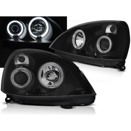 Fanali Angel Eyes CCFL Neri Anteriori per Renault Clio Ii 06.01-09.05