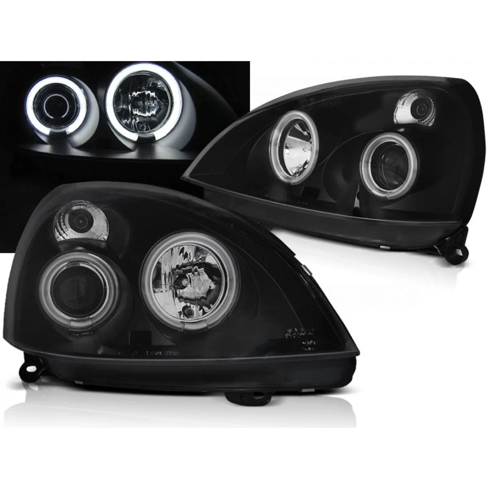 Fanali Angel Eyes CCFL Neri Anteriori per Renault Clio Ii 06.01-09.05