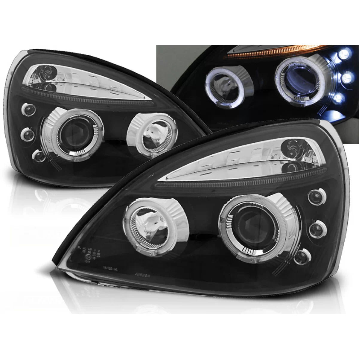 Fanali Angel Eyes Neri Anteriori per Renault Clio Ii 06.01-09.05
