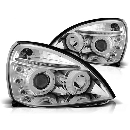 Fanali Angel Eyes Cromati Anteriori per Renault Clio Ii 06.01-09.05