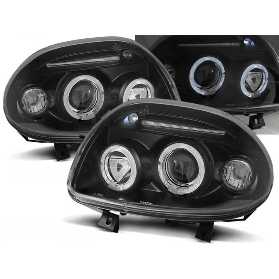 Fanale Anteriore Angel Eyes Nero per Renault Clio Ii 09.98-05.01